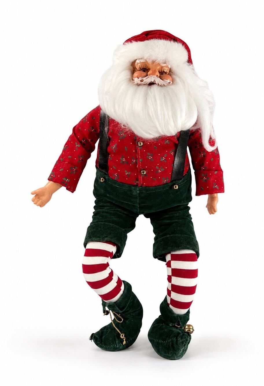 Vintage 13” Santa Claus Elf Doll Figure Poseable Christmas Decor Striped Legs